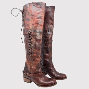 Union Of Angels Womens Boots Brown Leather Over The Knee Zip Lace Up Tall US 6